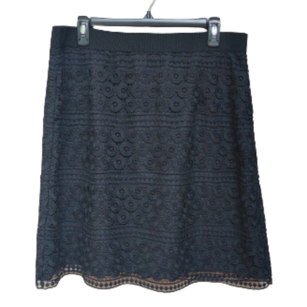 LOFT Black Lace Overlay A-Line Skirt 491285 Geo-Print Classic